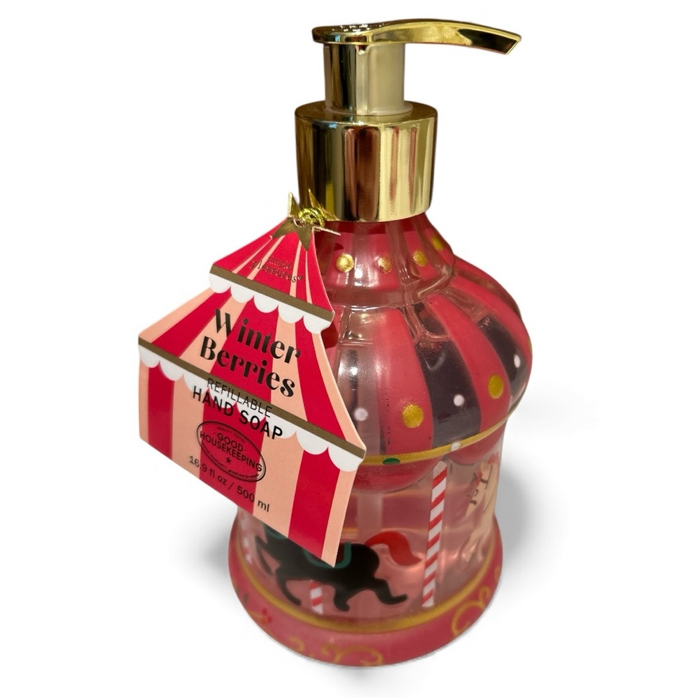 Winter Berries Refillable Hand Soap Holiday Carousel Design Gold 16.9 fl. oz.